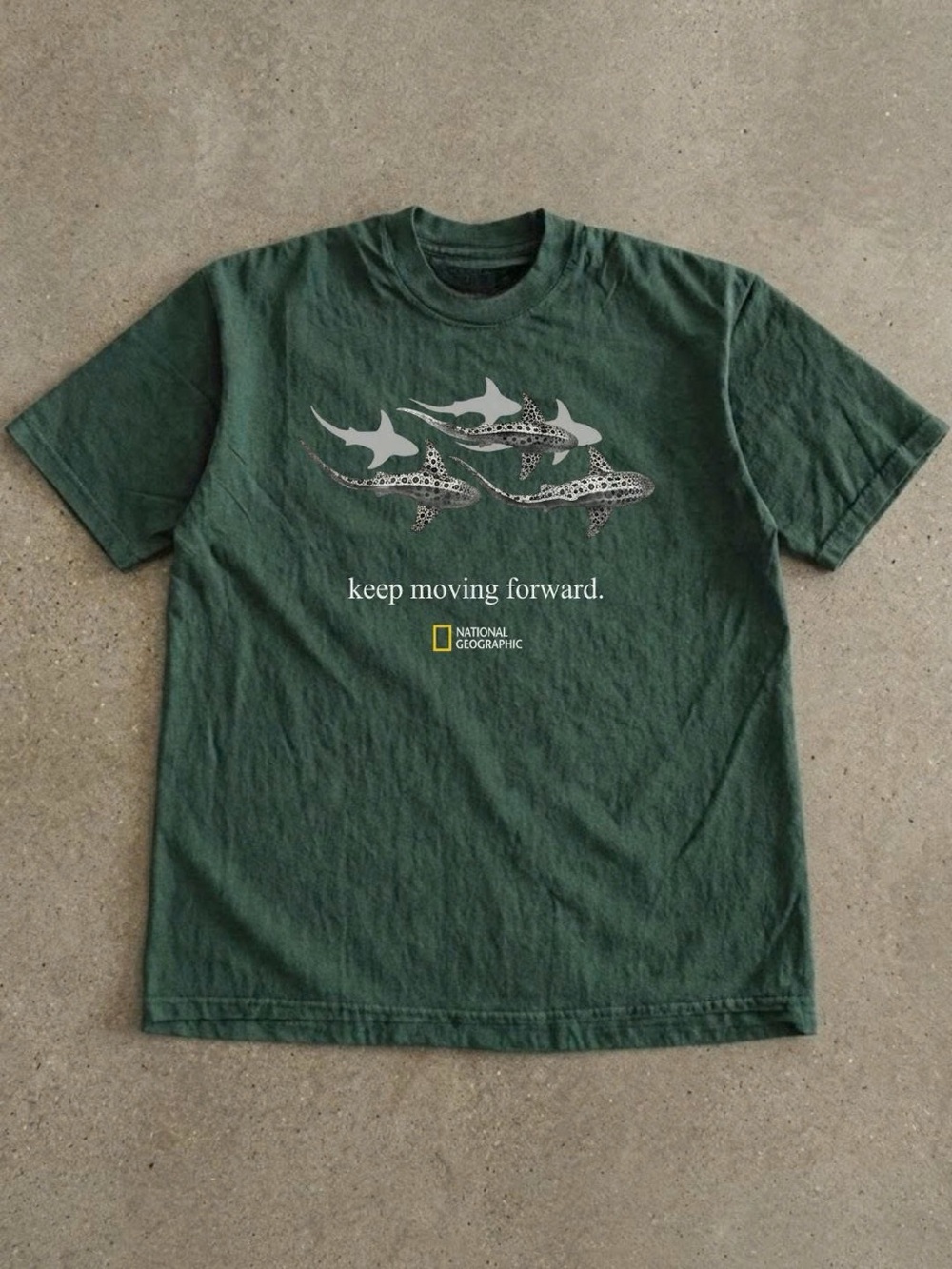 National Geographic Forest Green Short Sleeve Tee with Shark-Ray Graphic